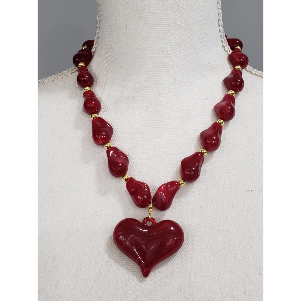 MAYAMAR DEEP RED Chunky Heart Necklace gold romantic statement vampire gothic